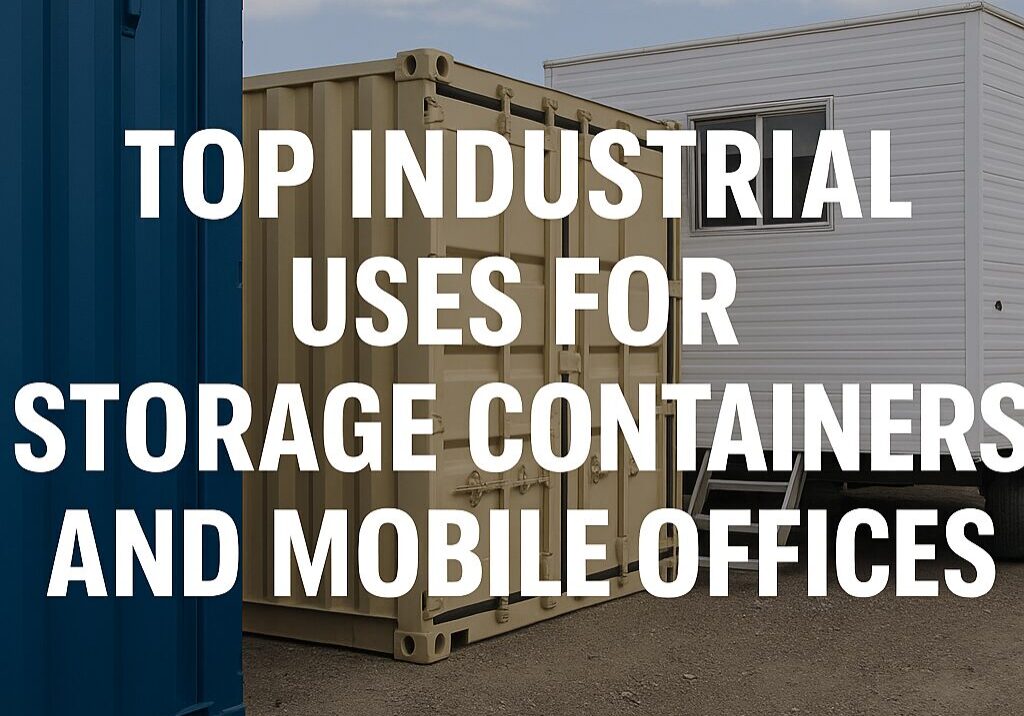 Storage containers and a mobile office trailer at a construction site in Northern Ontario